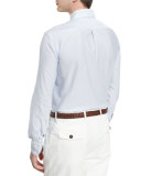 Mini-Striped Long-Sleeve Sport Shirt, White
