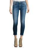 The Ankle Skinny Jeans W/Raw Hem, Bright Indigo Stretch