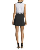 Desra Sleeveless Lace & Crepe Dress, Black/White