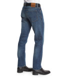 Straight-Fit High-Low Selvedge Denim Jeans, Indigo