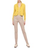 Melissa Stretch Flannel Pleated Slim Pants, Ivory