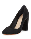 Sydnee Suede Chunky-Heel Pump, Black