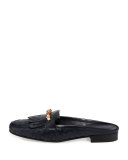 Maya Kiltie Woven Mule, Navy