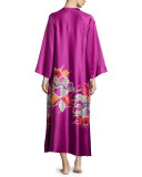 Imperial Floral-Embroidery Zip Lounge Caftan, Purple Haze