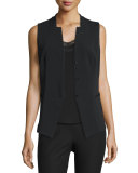Tailored Vest w/ Crocheted-Lace Back Yoke, Black
