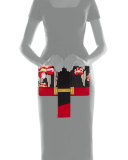 Printed Madras Metal Ribbon Clutch, Black/Fire (Nero+Fuoco)