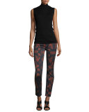 Rose-Print Skinny Jeans, Rouge/Black