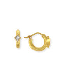 19K Baby Hammered Hoop Earrings with Princess-Cut Diamonds