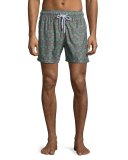 Psychedelic Moss Printed Swim Trunks, Green Pattern