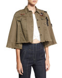 Willow Embroidered Cape Jacket, Olive