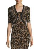 Half-Sleeve Floral Shrug, Black