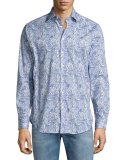 Allover Paisley Printed Sport Shirt, Blue