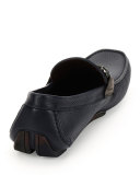 Granprix Textured Calfskin Gancini Driver, Navy/Black