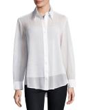 Mesh Barret Button-Front Blouse 