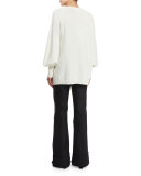 Cashmere Peasant-Sleeve Sweater, Ivory