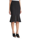 Eyelet Peplum Pencil Skirt, Black