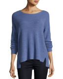 Long-Sleeve Boxy Ribbed Merino Wool Top