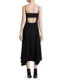 Flared Fluid Open-Back Midi Dress, Black