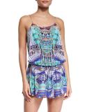 Shoestring-Strap Embellished Romper, Divinity Dance