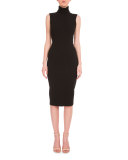 Sleeveless Turtleneck Sheath Dress, Black