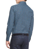 Floral-Print Long-Sleeve Sport Shirt, Blue Pattern