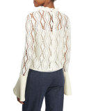 Bell-Sleeve Crochet Top, Winter White