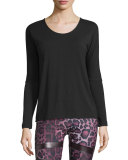 Drapey V-Back Long-Sleeve Athletic Tee, Black