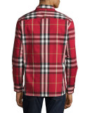 Nelson Check Stretch-Cotton Shirt, Parade Red