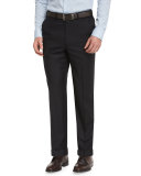 Phi Flat-Front Wool Trousers, Black