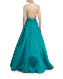 Sleeveless Sequined Combo Ball Gown 