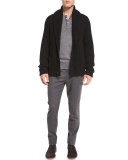 Chunky Ribbed Button-Front Cardigan, Black
