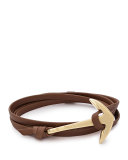 18K Gold-Plated Anchor Leather Bracelet, Brown