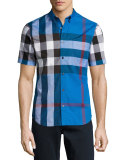 Fred Check Short-Sleeve Woven Shirt, Blue