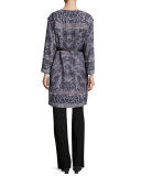 Bree Long Printed Coat, Black Multi
