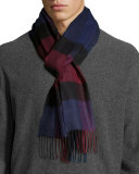 Men's Half Mega Check Cashmere Scarf, Bright Navy Blue