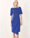 Short-Sleeve Asymmetric Sheath Dress, True Blue, Plus Size