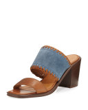Ashley Suede & Leather Mule Sandal, Blue