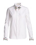 Star-Trim Cotton Blouse, White