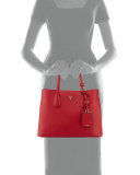Saffiano Cuir Small Double Bag, Red (Fuoco)