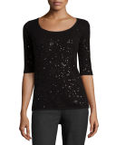Half-Sleeve Sequin Cashmere Sweater