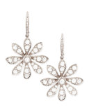 18k White Gold Round & Rose-Cut Diamond Small Flower Drop Earrings