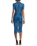 Delila 3/4-Sleeve Lace Midi Dress, Passionate Blue