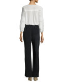 Mei Embroidered Silk Peasant Top, White