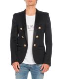Satin Peak-Lapel Double-Breasted Blazer, Black