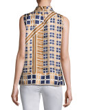 Fernanda Sleeveless Mock-Neck Plaid Blouse, Multi