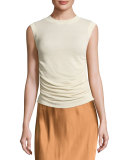Sleeveless Ruched Silk-Blend Top, Ivory