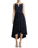 Adalyn Sleeveless Mixed-Media Cocktail Dress, Navy