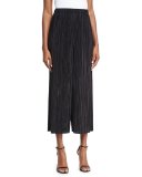 Elba Plisse Pull-On Cropped Wide-Leg Pants, Black