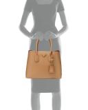 Saffiano Cuir Double Medium Tote Bag, Caramel/Red (Caramel+Fuoco)