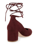 Clara Suede Ankle-Wrap Pump, Bordeaux